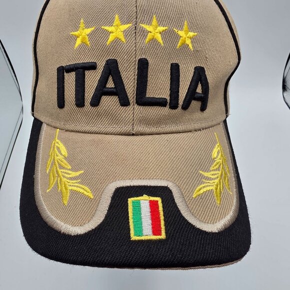 Italia Adults Beige Black Baseball Cap Stars Laurel Leaves Flag Adjustable - Picture 6 of 9